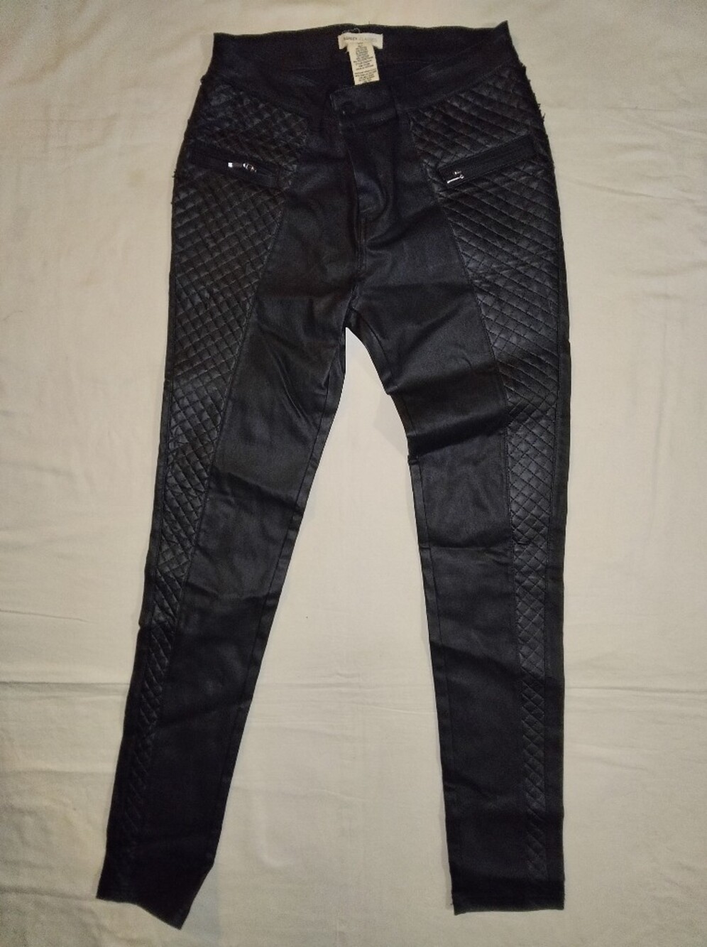 Quilted Panel Faux-Leather Leggings - Black